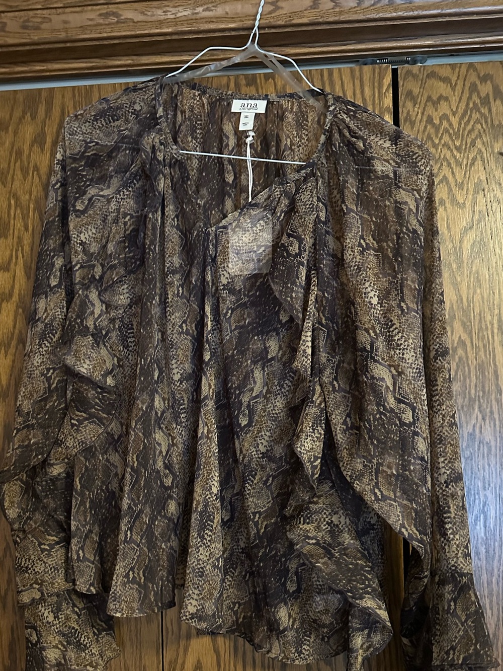 NWT WOMENS XXL a.n.a. SHEER ANIMAL PRINT LONG SLEEVE BLOUSE